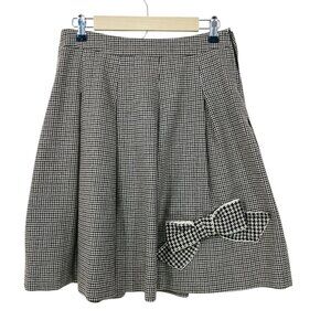 Dice Kayek Pink Label Skirt Sz 40 Houndstooth Wool Pleated Bow Knee Length Brown